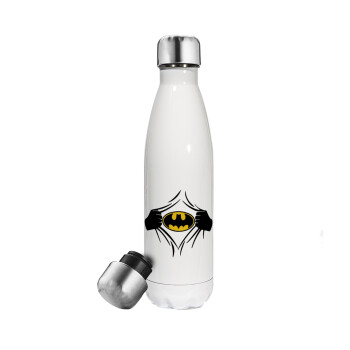 Hero batman, Μεταλλικό παγούρι θερμός Λευκό (Stainless steel), διπλού τοιχώματος, 500ml