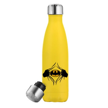 Hero batman, Μεταλλικό παγούρι θερμός Κίτρινος (Stainless steel), διπλού τοιχώματος, 500ml