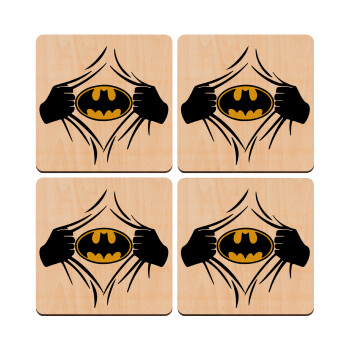 Hero batman, ΣΕΤ x4 Σουβέρ ξύλινα τετράγωνα plywood (9cm)