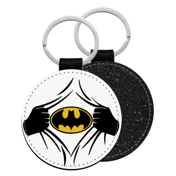 Hero batman, Μπρελόκ Δερματίνη, στρογγυλό ΜΑΥΡΟ (5cm)