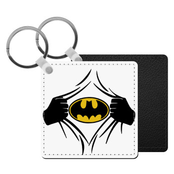 Hero batman, Μπρελόκ Δερματίνη, τετράγωνο ΜΑΥΡΟ (5x5cm)