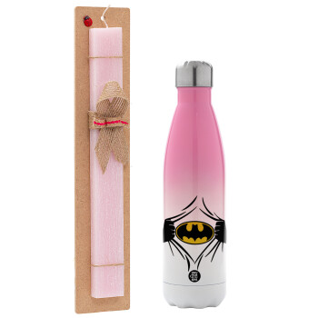 Hero batman, Πασχαλινό Σετ, Μεταλλικό παγούρι θερμός Ροζ/Λευκό (Stainless steel), διπλού τοιχώματος, 500ml & πασχαλινή λαμπάδα αρωματική πλακέ (30cm) (ΡΟΖ)