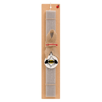 Hero batman, Πασχαλινό Σετ, ξύλινο μπρελόκ & πασχαλινή λαμπάδα αρωματική πλακέ (30cm) (ΓΚΡΙ)