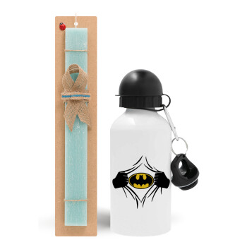 Hero batman, Πασχαλινό Σετ, παγούρι μεταλλικό αλουμινίου (500ml) & λαμπάδα αρωματική πλακέ (30cm) (ΤΙΡΚΟΥΑΖ)
