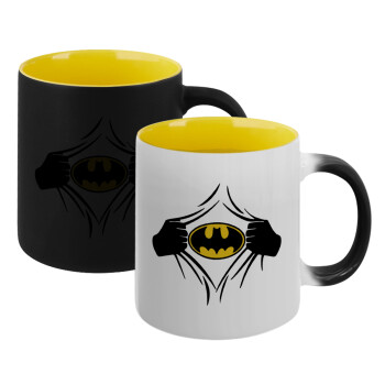 Hero batman, Κούπα Μαγική εσωτερικό κίτρινη, κεραμική 330ml που αλλάζει χρώμα με το ζεστό ρόφημα (1 τεμάχιο)