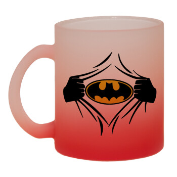 Hero batman, Κούπα γυάλινη δίχρωμη με βάση το κόκκινο ματ, 330ml
