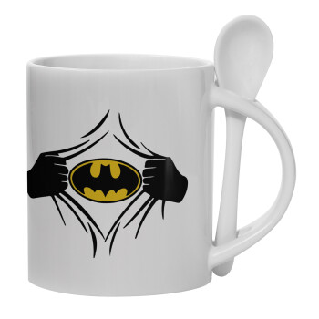 Hero batman, Ceramic coffee mug with Spoon, 330ml (1pcs)