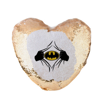 Hero batman, Μαξιλάρι καναπέ καρδιά Μαγικό Χρυσό με πούλιες 40x40cm περιέχεται το  γέμισμα