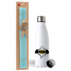 Easter Set, metallic stainless steel water bottle (750ml) & aromatic flat Easter candle (30cm) (TURQUOISE)