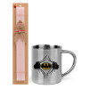 Easter Set, metallic thermal cup (300ml) & aromatic flat Easter candle (30cm) (PINK)