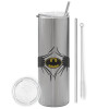 Tumbler stainless steel Silver 600ml, with metal straw & cleaning brush