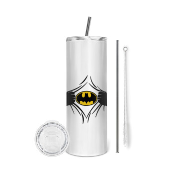Hero batman, Eco friendly ποτήρι θερμό (tumbler) από ανοξείδωτο ατσάλι 600ml, με μεταλλικό καλαμάκι & βούρτσα καθαρισμού