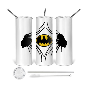Hero batman, 360 Eco friendly ποτήρι θερμό (tumbler) από ανοξείδωτο ατσάλι 600ml, με μεταλλικό καλαμάκι & βούρτσα καθαρισμού