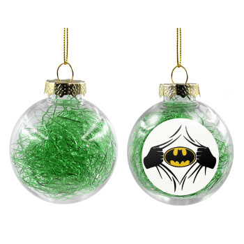 Hero batman, Χριστουγεννιάτικη μπάλα δένδρου διάφανη με πράσινο γέμισμα 8cm