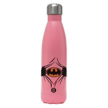 Hero batman, Μεταλλικό παγούρι θερμός Ροζ Ματ (Stainless steel), διπλού τοιχώματος, 500ml