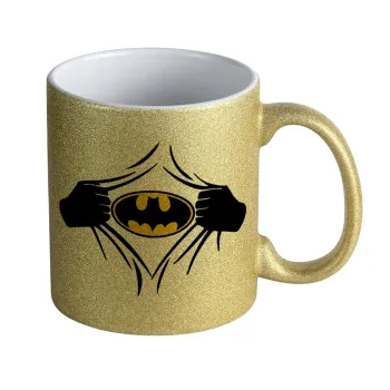 Hero batman, Κούπα Χρυσή Glitter που γυαλίζει, κεραμική, 330ml