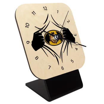 Hero batman, Επιτραπέζιο ρολόι σε φυσικό ξύλο (10cm)