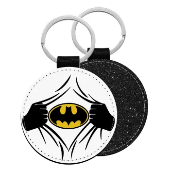 Hero batman, Μπρελόκ Δερματίνη, στρογγυλό ΜΑΥΡΟ (5cm)