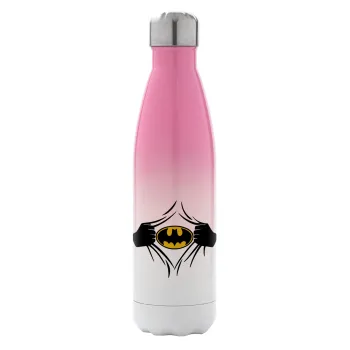 Hero batman, Metal mug thermos Pink/White (Stainless steel), double wall, 500ml