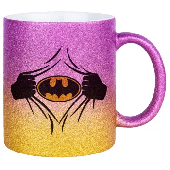 Hero batman, Κούπα Χρυσή/Ροζ Glitter, κεραμική, 330ml