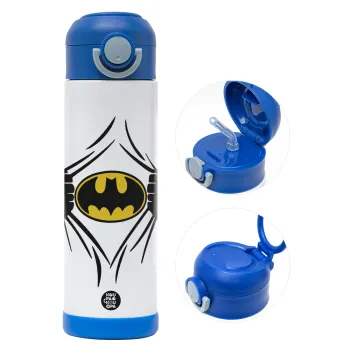 Hero batman, Παιδικό παγούρι θερμό, ανοξείδωτο, με καλαμάκι ασφαλείας, ΜΠΛΕ (500ml)