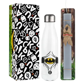 Hero batman, Easter candle, metallic white thermos bottle (500ml) & aromatic flat candle (30cm) (GRAY)