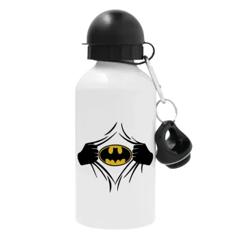 Hero batman, Metal water bottle, White, aluminum 500ml
