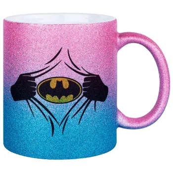 Hero batman, Κούπα Χρυσή/Μπλε Glitter, κεραμική, 330ml