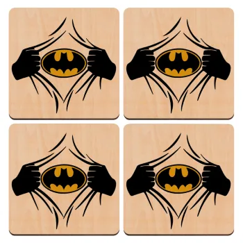 Hero batman, ΣΕΤ x4 Σουβέρ ξύλινα τετράγωνα plywood (9cm)