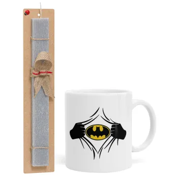Hero batman, Easter Set, Ceramic Cup (330ml) & Easter aromatic flat candle (30cm) (GRAY)