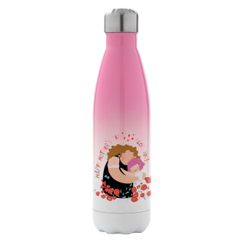 Cute mother, Happy mothers day, Metal mug thermos Pink/White (Stainless steel), double wall, 500ml