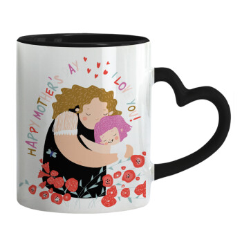 Cute mother, Happy mothers day, Mug heart black handle, ceramic, 330ml