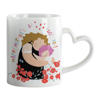 Cute mother, Happy mothers day, Mug heart handle, ceramic, 330ml