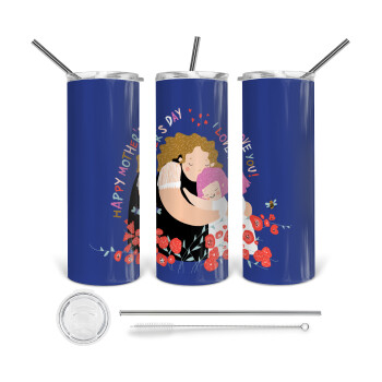 Cute mother, Happy mothers day, 360 Eco friendly stainless steel tumbler 600ml, with metal straw & cleaning brush