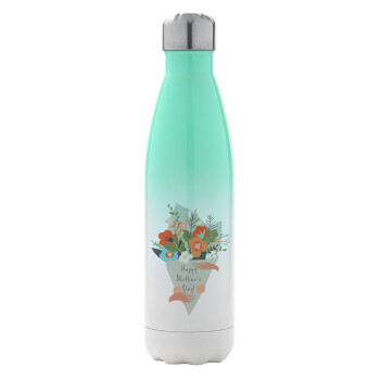 Bouquet of flowers, happy mothers day, Metal mug thermos Green/White (Stainless steel), double wall, 500ml