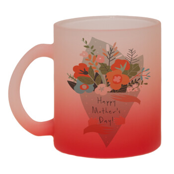 Bouquet of flowers, happy mothers day, Κούπα γυάλινη δίχρωμη με βάση το κόκκινο ματ, 330ml
