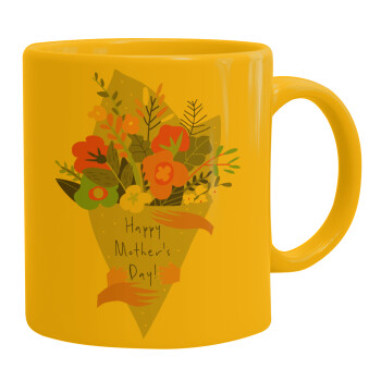 Bouquet of flowers, happy mothers day, Ceramic coffee mug yellow, 330ml (1pcs)