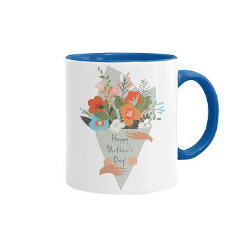 Bouquet of flowers, happy mothers day, Mug colored blue, ceramic, 330ml