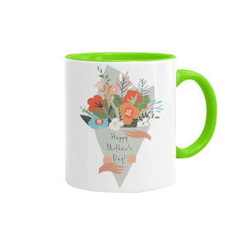 Bouquet of flowers, happy mothers day, Mug colored light green, ceramic, 330ml