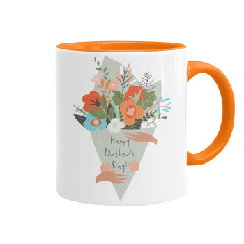 Bouquet of flowers, happy mothers day, Κούπα χρωματιστή πορτοκαλί, κεραμική, 330ml