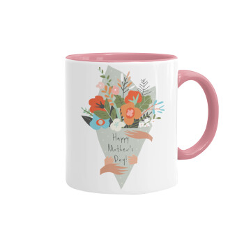 Bouquet of flowers, happy mothers day, Mug colored pink, ceramic, 330ml