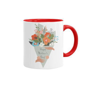 Bouquet of flowers, happy mothers day, Mug colored red, ceramic, 330ml