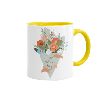 Bouquet of flowers, happy mothers day, Mug colored yellow, ceramic, 330ml