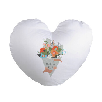 Bouquet of flowers, happy mothers day, Μαξιλάρι καναπέ καρδιά 40x40cm περιέχεται το  γέμισμα