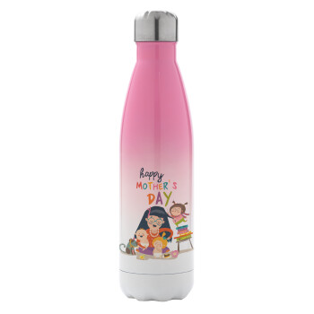 Beautiful women with her childrens, Metal mug thermos Pink/White (Stainless steel), double wall, 500ml