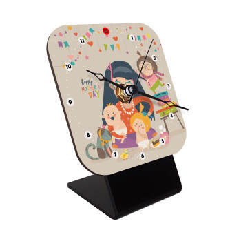 Beautiful women with her childrens, Quartz Wooden table clock with hands (10cm)