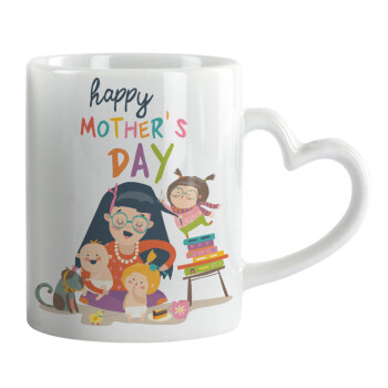 Beautiful women with her childrens, Mug heart handle, ceramic, 330ml