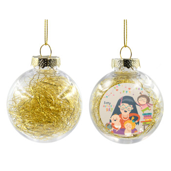 Beautiful women with her childrens, Χριστουγεννιάτικη μπάλα δένδρου διάφανη με χρυσό γέμισμα 8cm