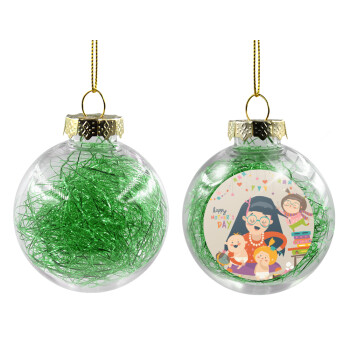 Beautiful women with her childrens, Χριστουγεννιάτικη μπάλα δένδρου διάφανη με πράσινο γέμισμα 8cm