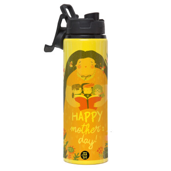 Cute mother reading book, happy mothers day, Metallic water bottle with safety lid, 850ml aluminum